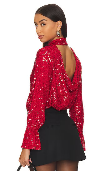 Sequin Drape Back Top | Red Sequin Top | Long Sleeve Sequin Top With Sleeves | Red Holiday Top | Revolve Clothing (Global)