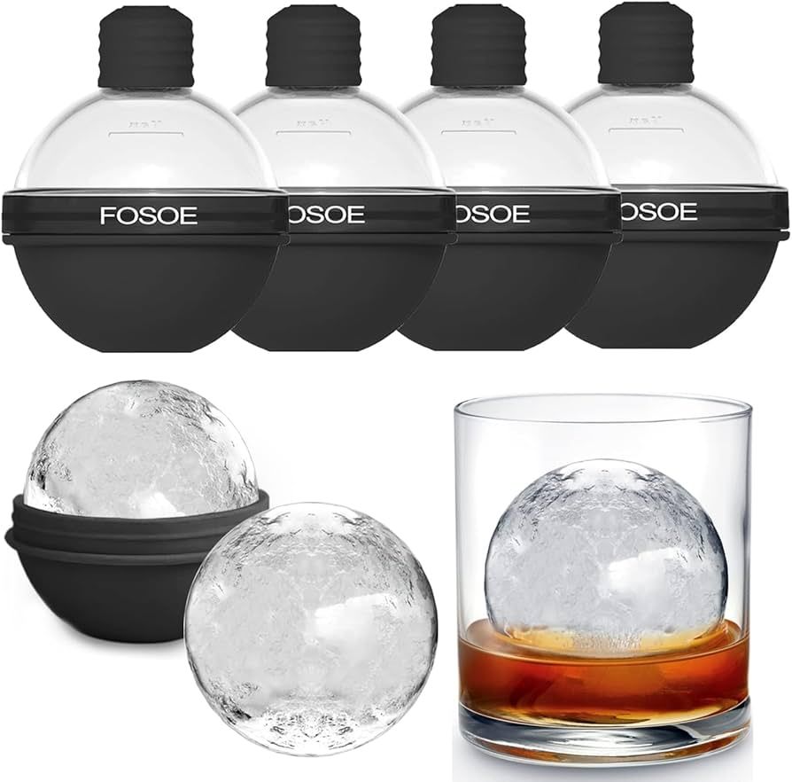 Amazon.com: Silicone Ice Ball Molds for Whiskey - Set of 4 Round Makers with Lids for Cocktails, ... | Amazon (US)