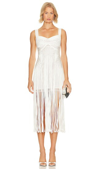 Darby Fringe Midi Dress in Ivory | Revolve Clothing (Global)