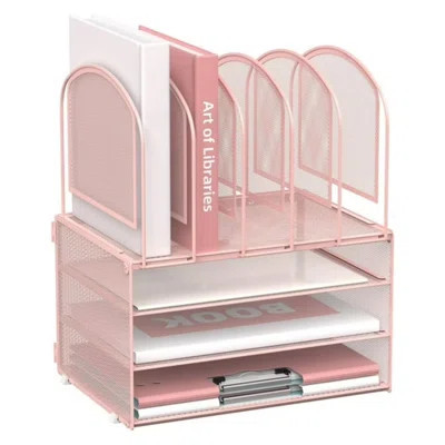3 Tier Desktop Organizer With 5 File Folder Holders And Handles For Office | Wayfair North America