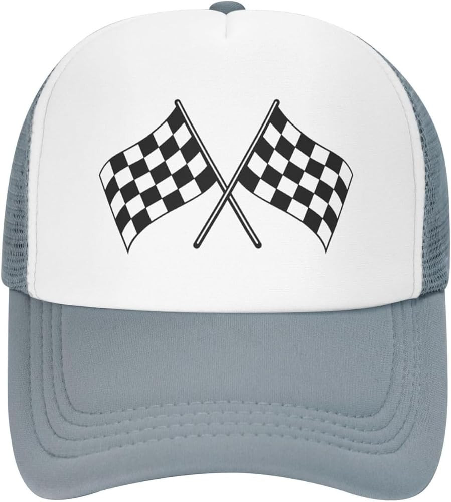 Indy Style Racing Car with Checkered Flags Unisex Trucker Hat – Mesh Baseball Cap Dad Hat Black | Amazon (US)