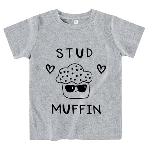 Sineeko Toddler Boy Valentine Day T-Shirt Baby Kids Stud Muffin Print Shirt Toddler Valentine's Gifts Grey 4T | Amazon (US)