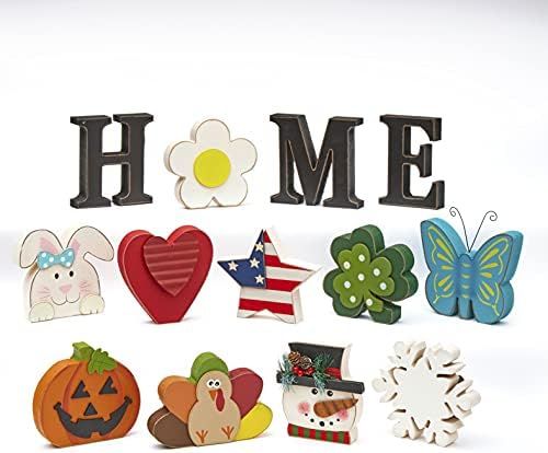 13 Piece Home Tabletop Decoration with Interchangeable Holiday Icons - White | Amazon (US)