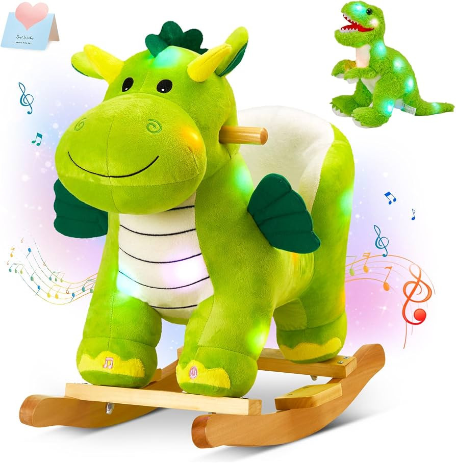 Glow Guards Light Up Musical Dinosaur Baby Rocking Horse Set of 2 with Safety Belt Dinosaur Rocke... | Amazon (US)