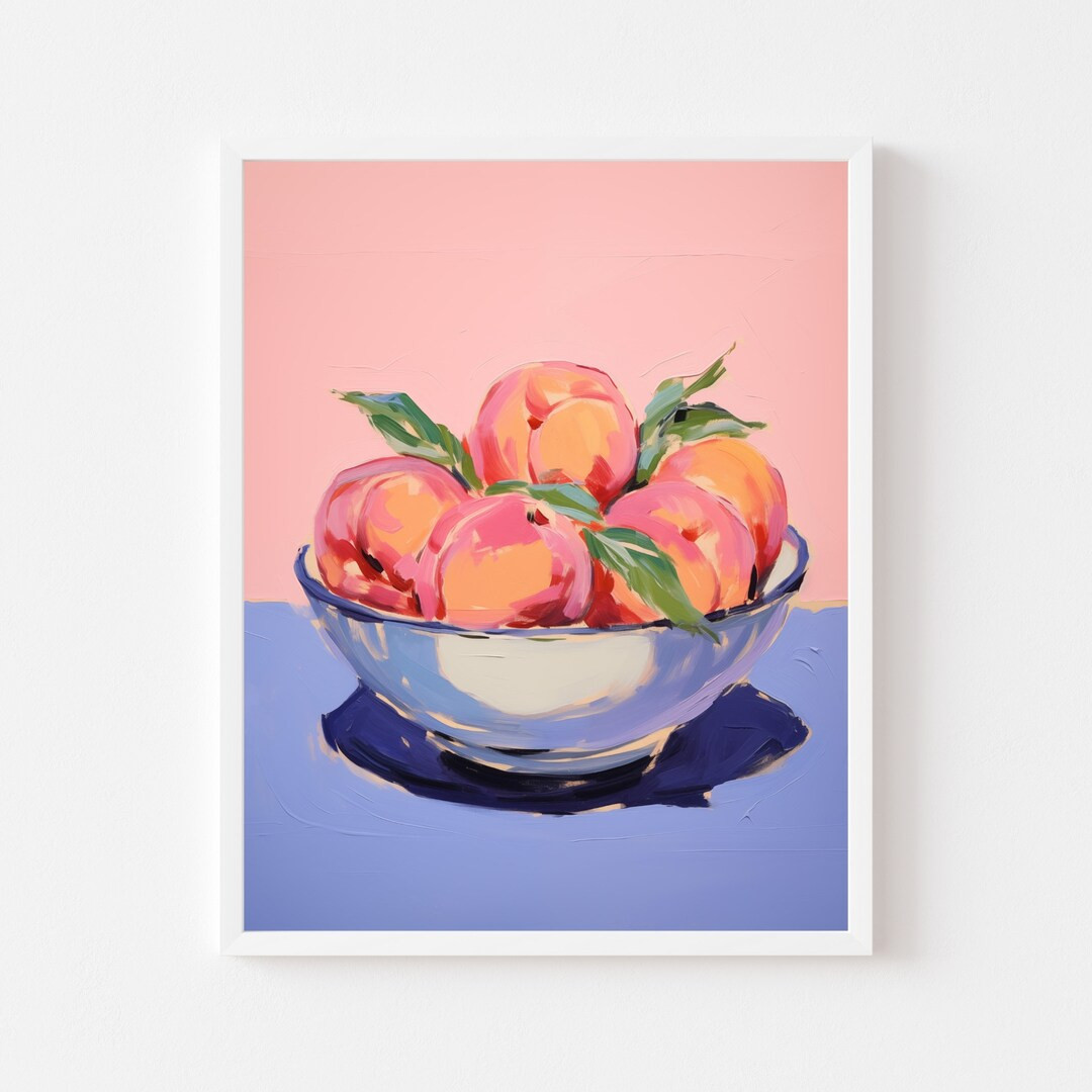 Colorful Peach Painting Kitchen Art Print Fruit Bowl Digital Download Still Life Dining Room Prin... | Etsy (US)