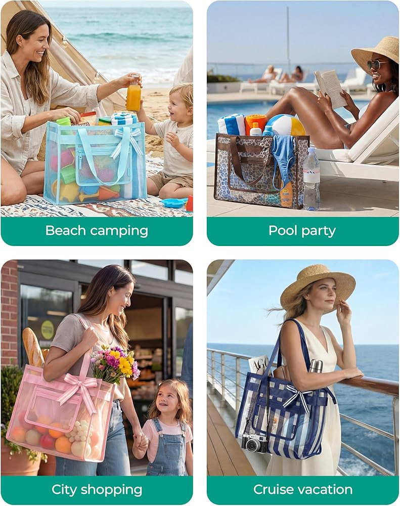 BAGSMART Mesh Beach Bag with Zipper Pocket, Large Beach Tote Bags for Women | Amazon (US)