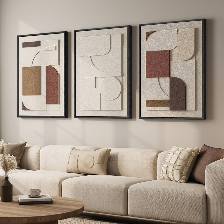 Large Framed 3D Textured Neutral Abstract Wall Art for Living Room, 3 Piece Modern Paintings Artw... | Amazon (US)