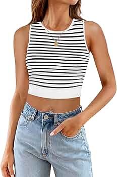 MEROKEETY Women's Ribbed Knit Crop Tank Tops 2024 Summer Striped Sleeveless Shirts Trendy Basic T... | Amazon (US)