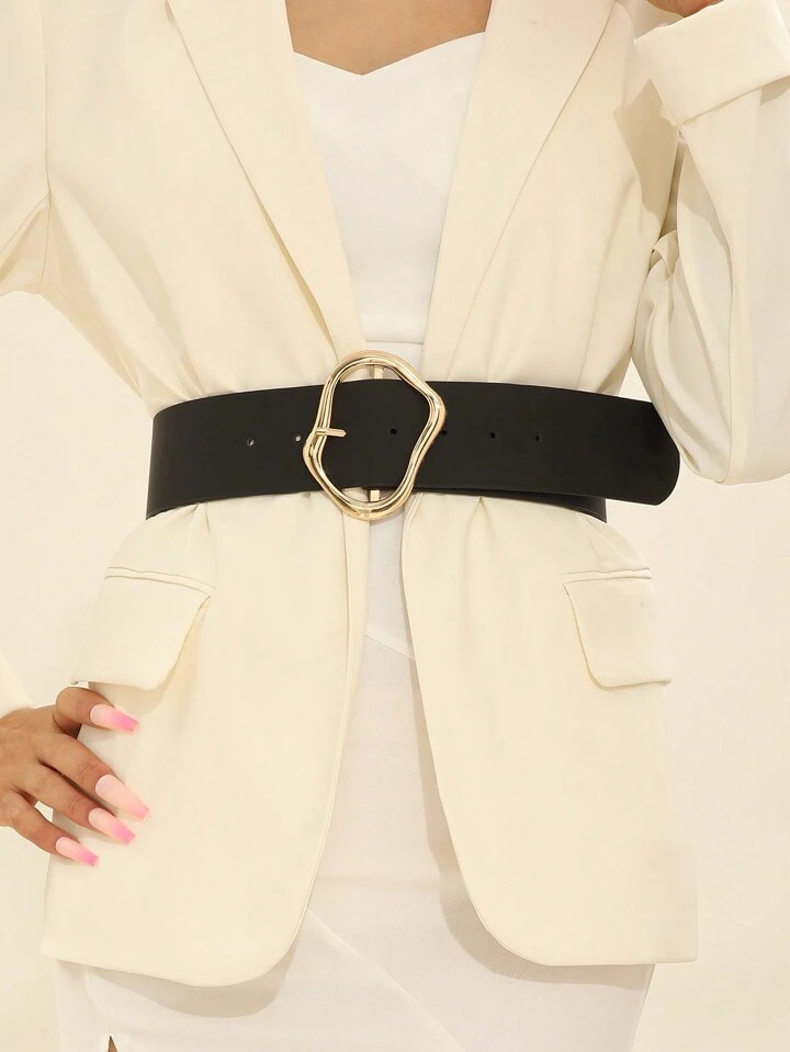 1pc Women's Waist Belt, Gold Square Buckle PU Leather, Casual Style Design, Handmade Luxury Fashion Minimalist, Versatile For T-Shirt/Dress/Jeans/Shorts, Medium Size Suitable For Daily Wear, Holiday Gift | SHEIN