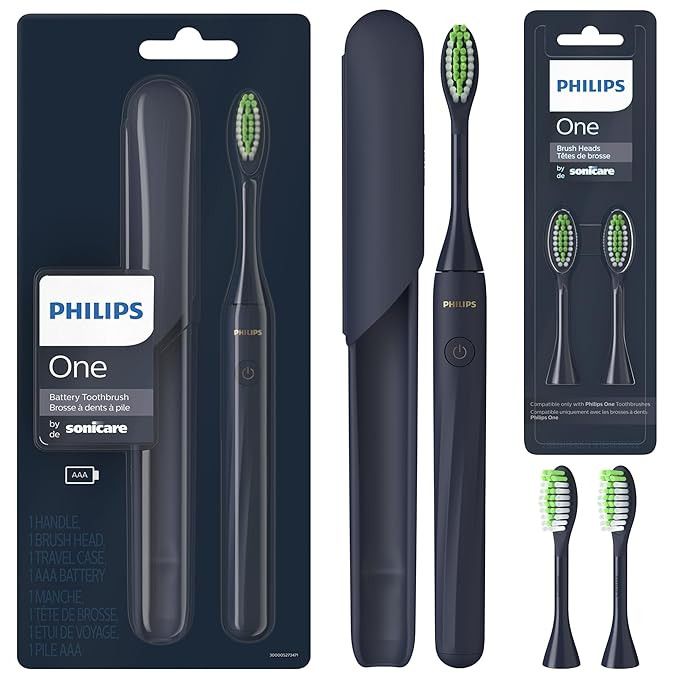 PHILIPS One by Sonicare Battery Toothbrush, Brush Head Bundle, Midnight Blue, BD1002/AZ | Amazon (US)