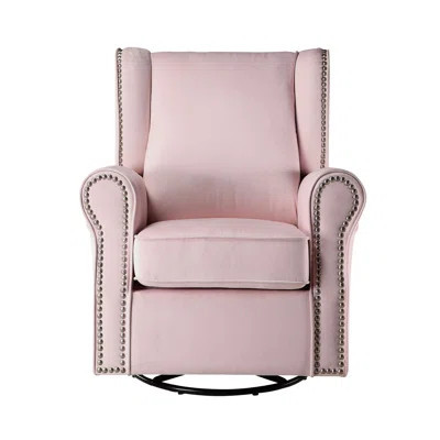 Stylish Pink Chair With Detachable Cushion And Nailhead Trim - For Living Room Upholstered Swivel Accent Enhances Bedroom Aesthetics | Wayfair North America