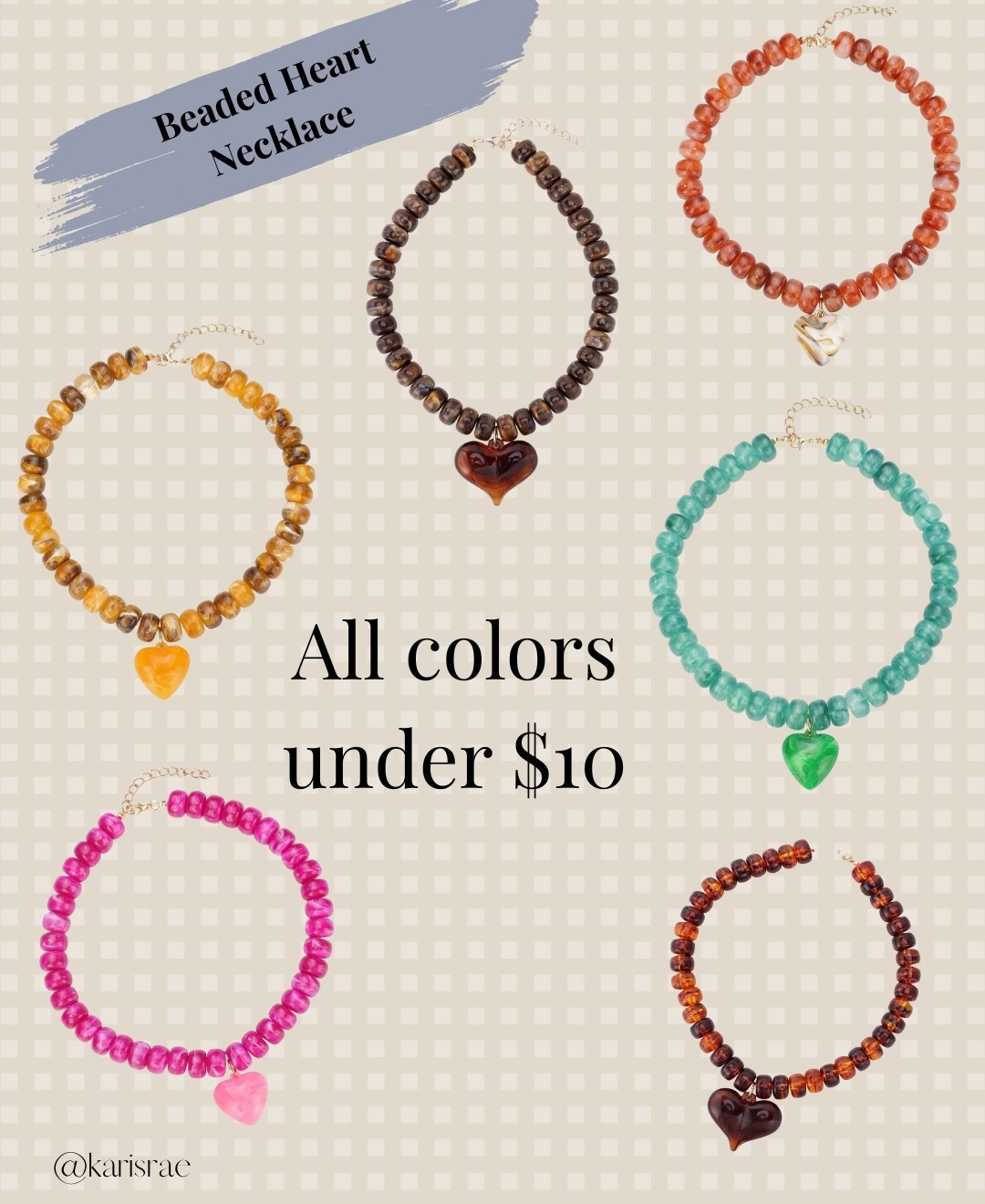 Beaded heart necklace under $10. Lots of color options 🫶🏻

#LTKmomlife #LTKSaleAlert #LTKootd