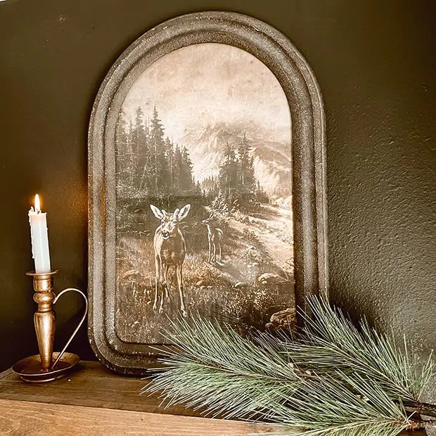 Arched Wood Frame Deer Print | Antique Farm House