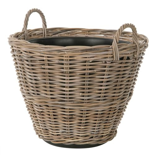 Kouboo Round Rattan Planter Basket with Handles - 11 Gallon Plastic Pot Liner with Drain Holes Included - No Saucer - Indoor and Outdoor Use | Amazon (US)