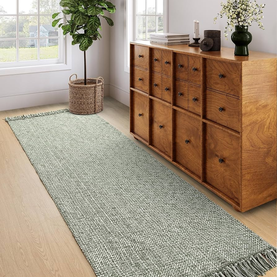 Collive Long Hallway Runner - Olive Green/Cream Braided Woven Kitchen Rug, 2.6' x 8', Washable In... | Amazon (US)