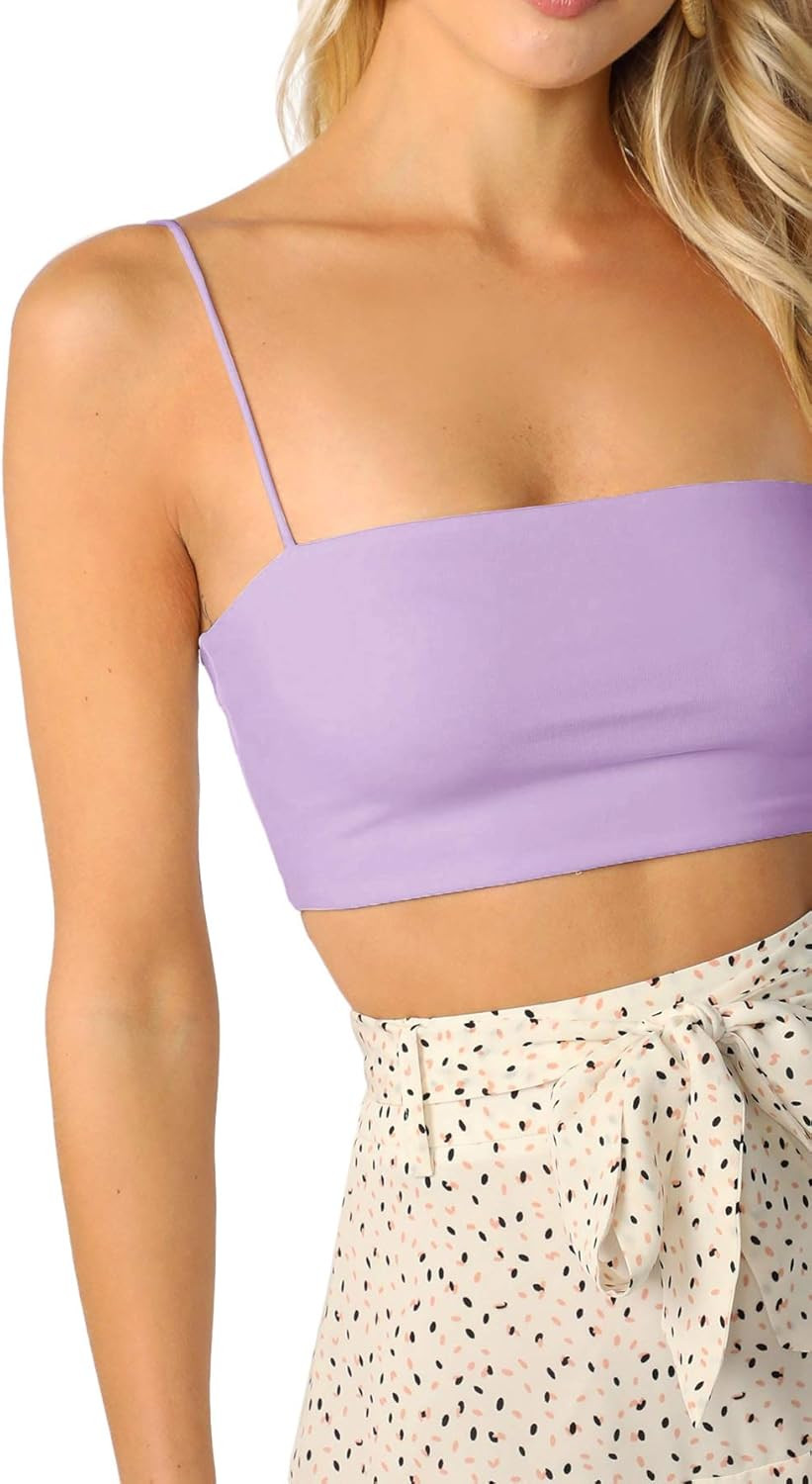 SheIn Women's Basic Plain Spaghetti Strap Tube Crop Cami Top | Amazon (US)