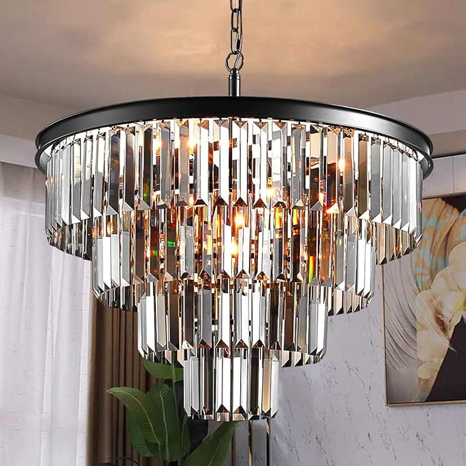TZOE Luxury Black Smoke Crystal Modern Contemporary Chandeliers Pendant Ceiling Light 4-Tier Chan... | Amazon (US)
