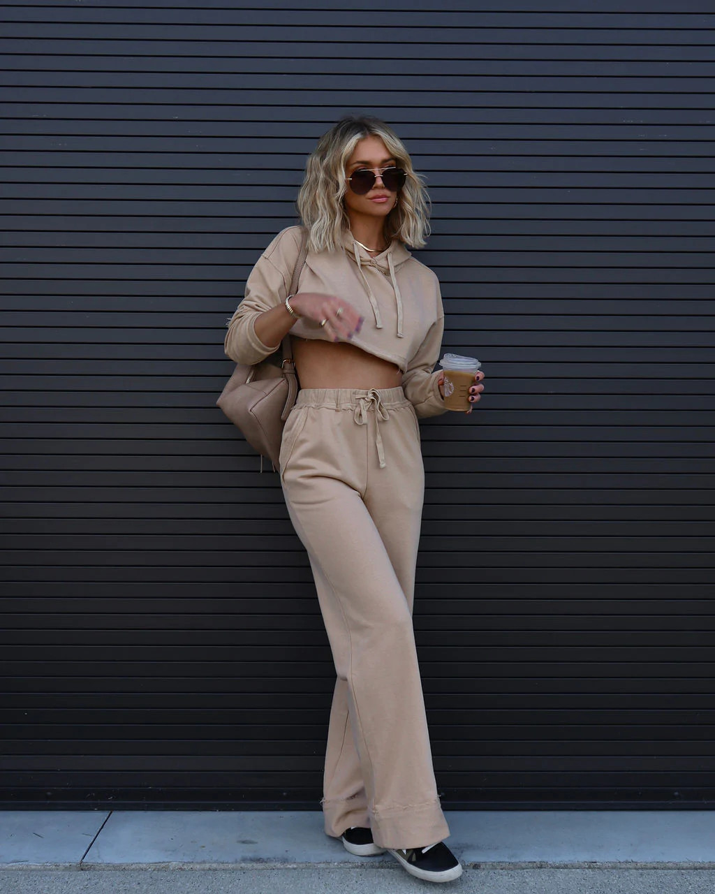 Vera Knit Pocketed Wide Leg Drawstring Pants - Tan | VICI