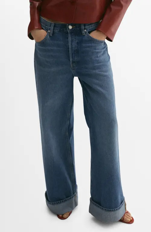 MANGO Cuffed Wide Leg Jeans in Medium Blue at Nordstrom, Size 4 | Nordstrom