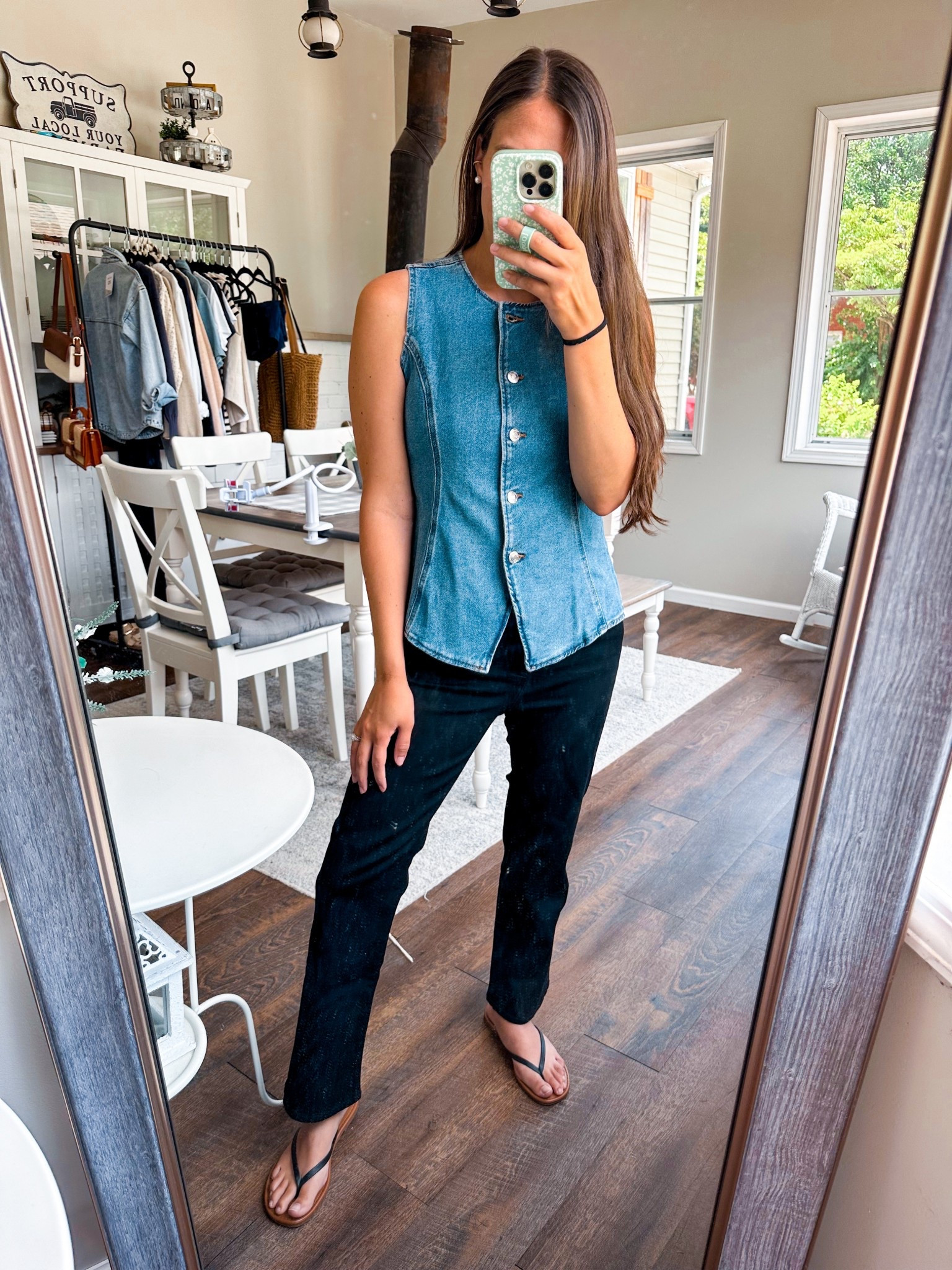 New Walmart arrival! Denim! 
Wearing XS in vest 
Black denim jeans tts petite 
Shoes tts 

#LTKFindsUnder100 #LTKStyleTip #LTKFindsUnder50