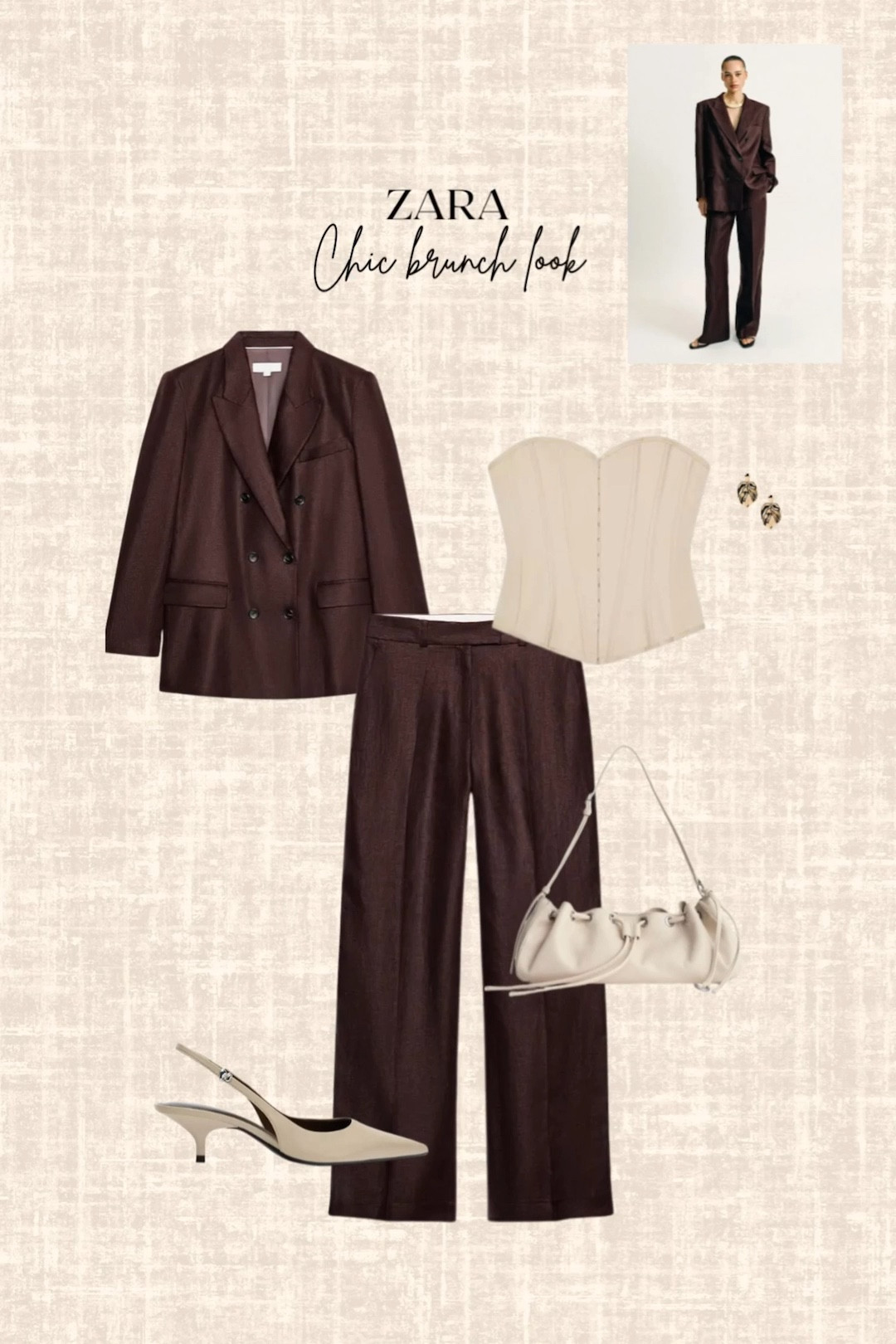 Zara Chic Brunch look! 

Blazer, pants, corset top, bag, heels, earrings 

#LTKWorkwear #LTKootd #LTKSaleAlert