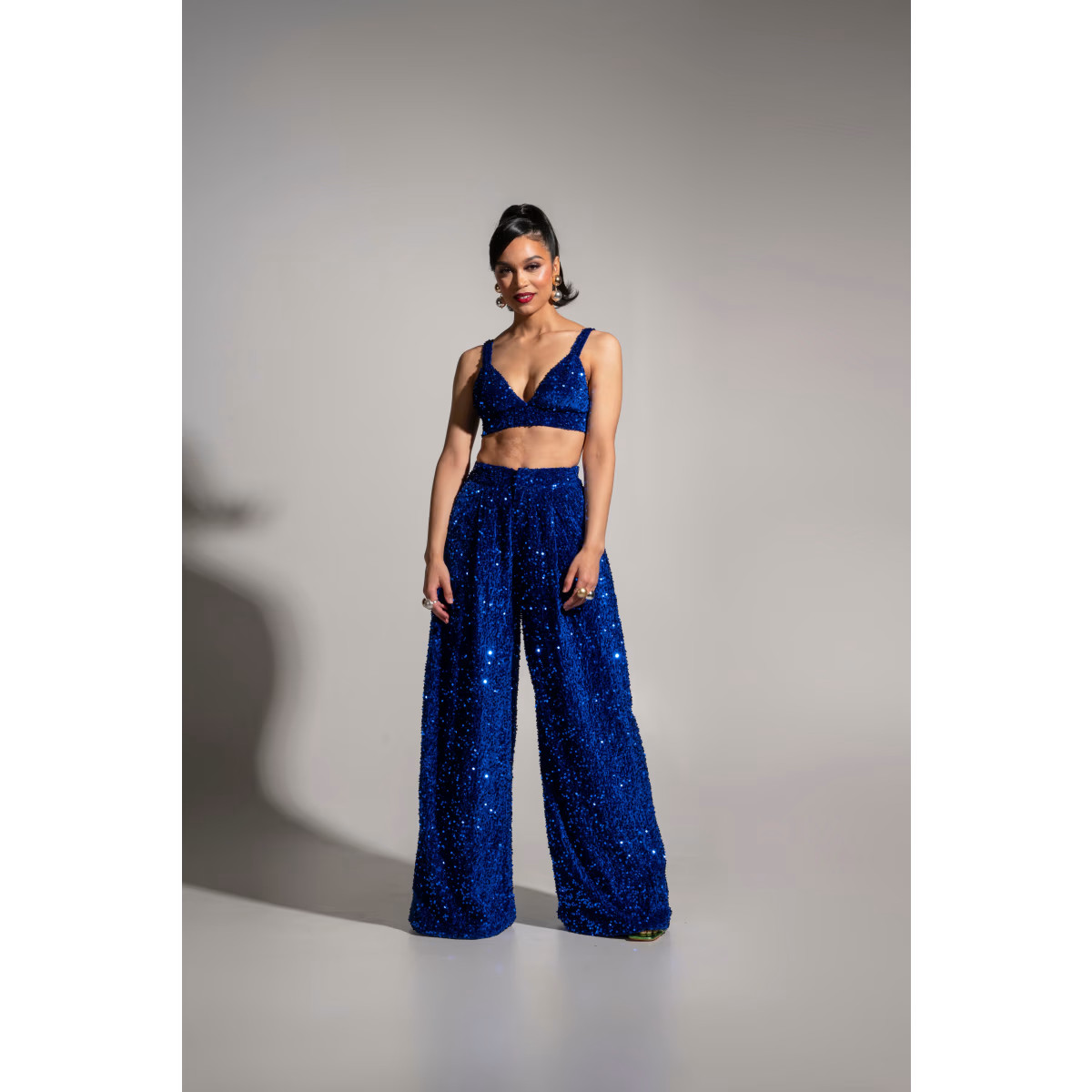 Liza Sequin Pants In Blue Sapphire | Wolf & Badger