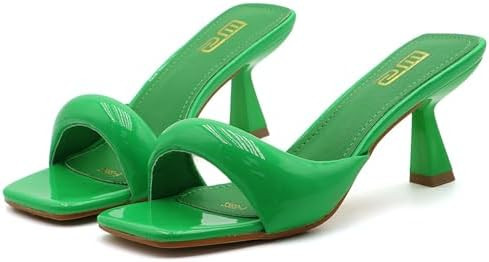 Women's Leather One Band Square Open Toe Stiletto Slide Sandals Fashion Slip-On Sexy Kitten Heel ... | Amazon (US)