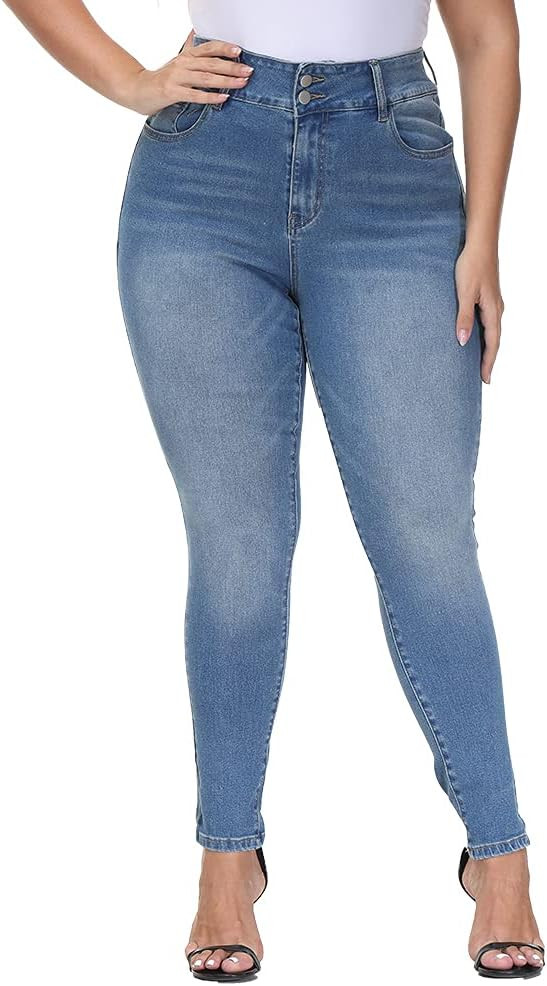 ALLEGRACE Women Plus Size Skinny Jeans Stretchy High Waisted Ankle Jean | Amazon (US)