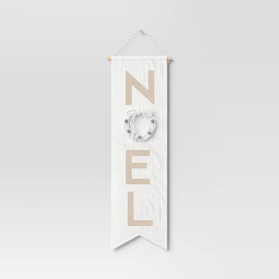 22" Fabric 'Noel' with Christmas Wreath Hanging Wall Décor White - Wondershop™ | Target
