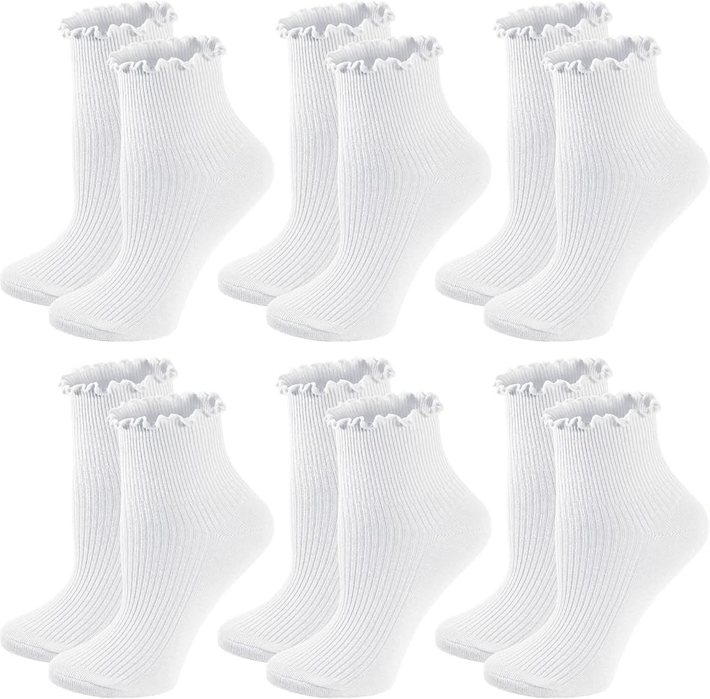 Ferenu Lettuce Trim Socks For Women,Ruffle Turn-Cuff Ankle Socks,frilly socks,Solid Color Casual Soc | Amazon (US)