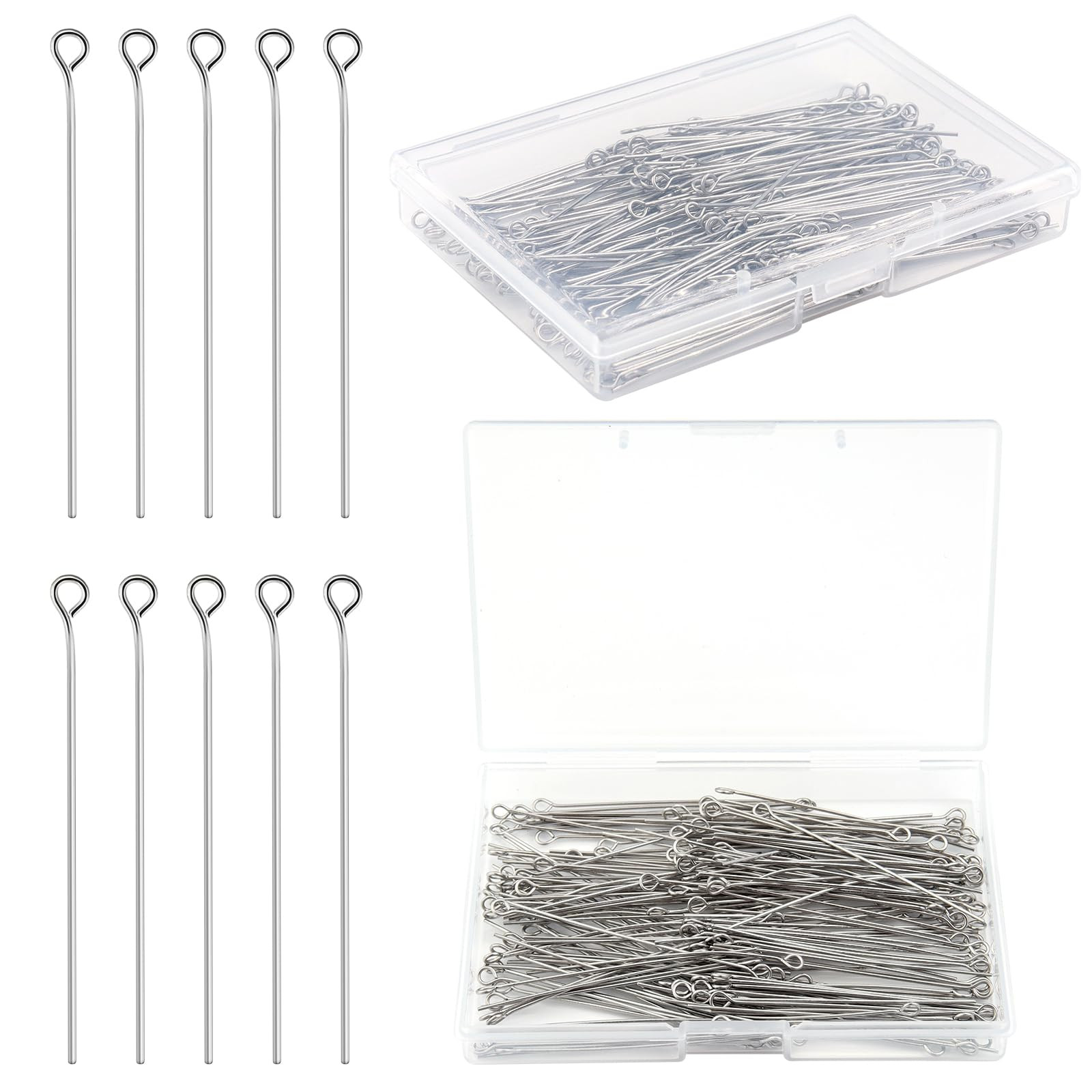200 Pcs 50mm Straight Eye Pins for Craft Earring Bracelet Necklace Pendant DIY Jewelry Making, Pl... | Amazon (US)