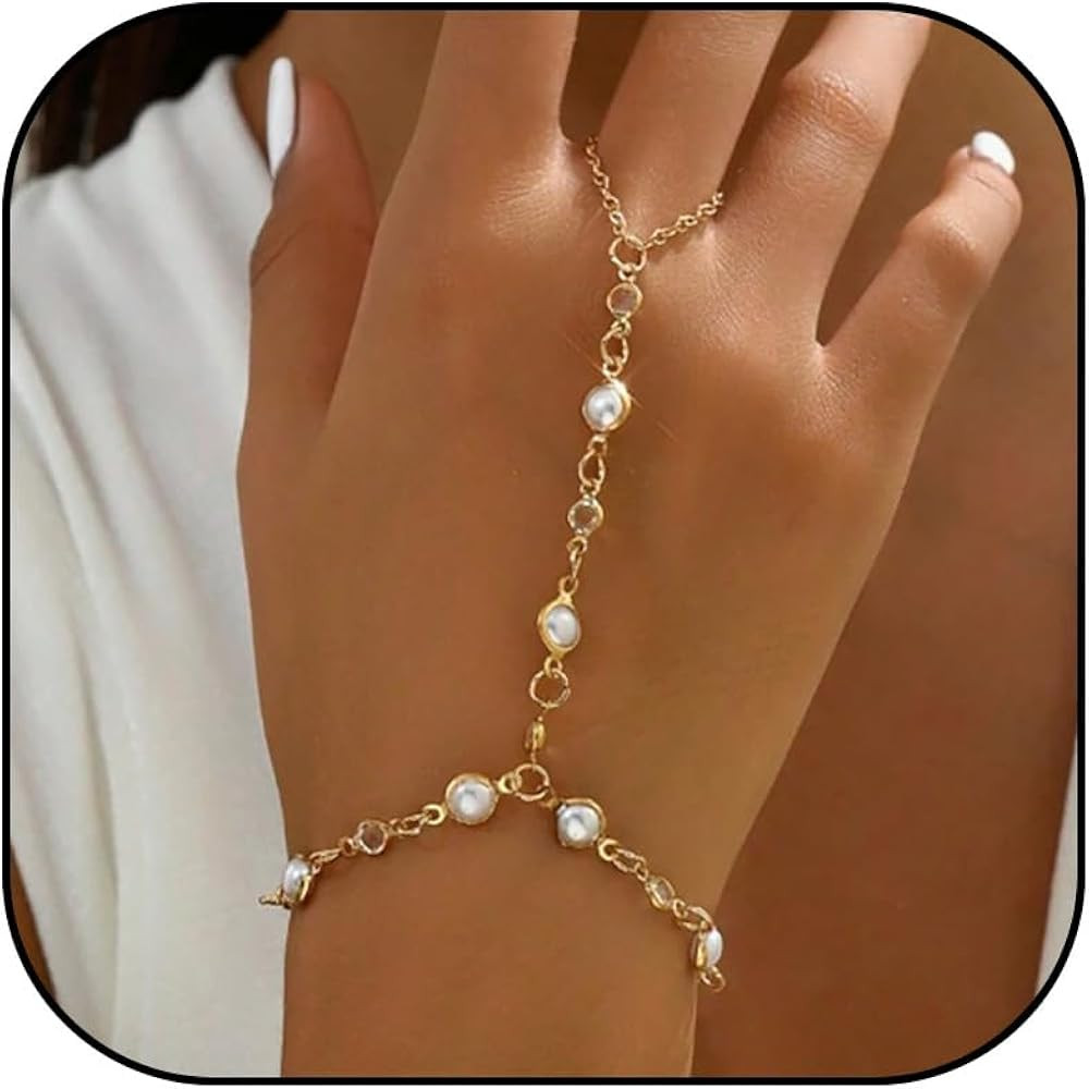 Hand Chain Bracelet Ring Bracelet Hand Chain Dainty 14k Gold Finger Ring Slave Bracelet Zircon Ha... | Amazon (US)