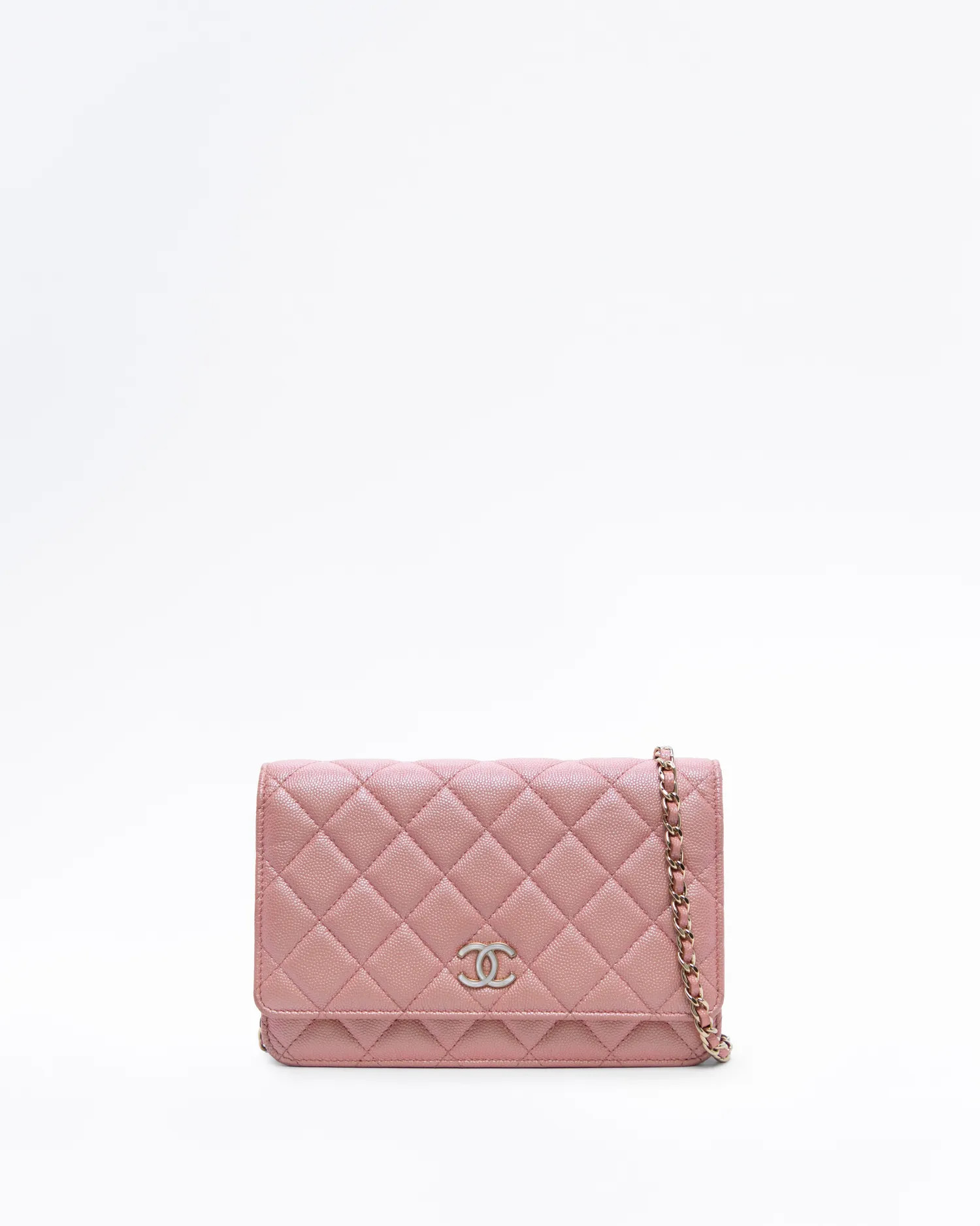Iridescent Caviar Quilted Wallet on a Chain | Vivrelle