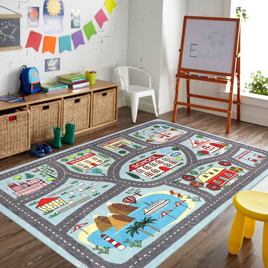 LIVEBOX Large Playroom Rug 5'x7' Kids Play Mat for Classroom, Road Traffic Carpet for Boys Girls ... | Amazon (US)