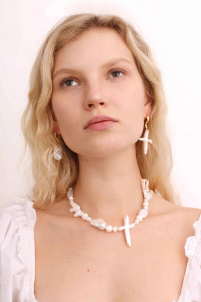 Velvet Luna Pearl Cross Necklace | Urban Outfitters (US and RoW)