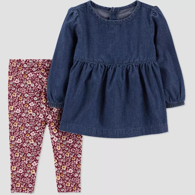 Carter's Just One You® Baby Girls' Floral Top & Pants Set - Blue | Target