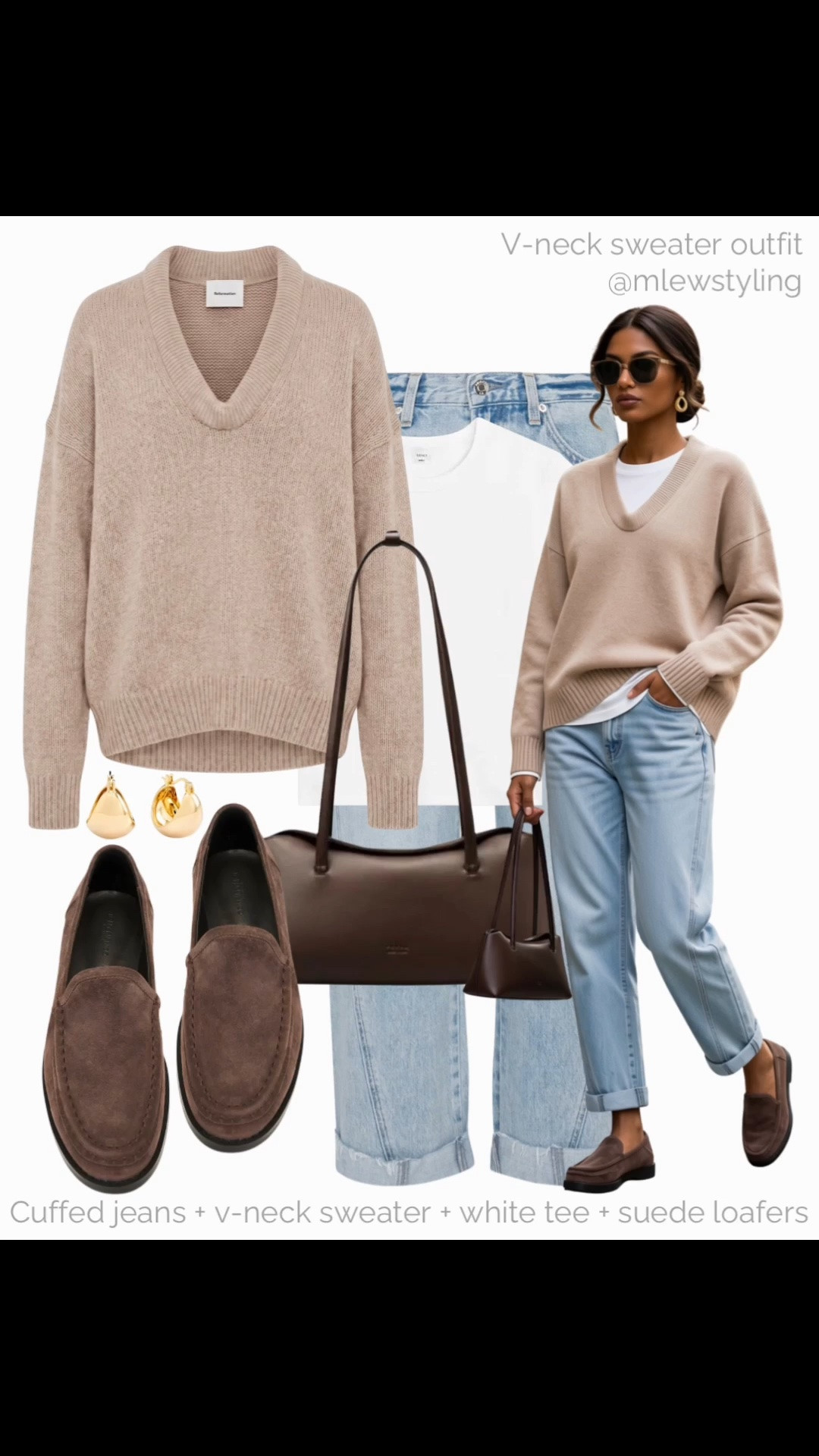 Cuffed jeans + v-neck sweater + white tee + suede loafers 🍂

Tags: elevated autumn outfit, fall uniform, reformation knit, tony Bianco loafers, chocolate brown freja nyc bag, neutral capsule wardrobe, casual workwear, fall office outfit

#LTKfall #LTKjeans #LTKworkwear