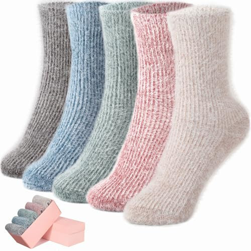 5 Pairs Fuzzy Soft Cozy Comfortable Socks for Women, Casual Sleep Comfy Socks, Perfect Warm Winter Gifts for Women | Amazon (US)