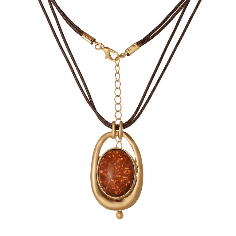 Jessica Simpson Women's Oval Stone Cord Necklace, 20" + 3" Extender | Walmart (US)