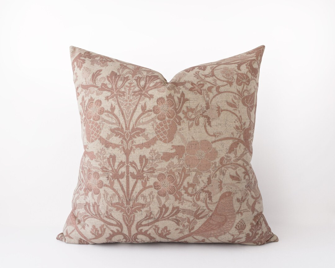 Botanical print decorative pillow cover in dusty rose and mauve - neutral floral cushion cover - ... | Etsy (US)