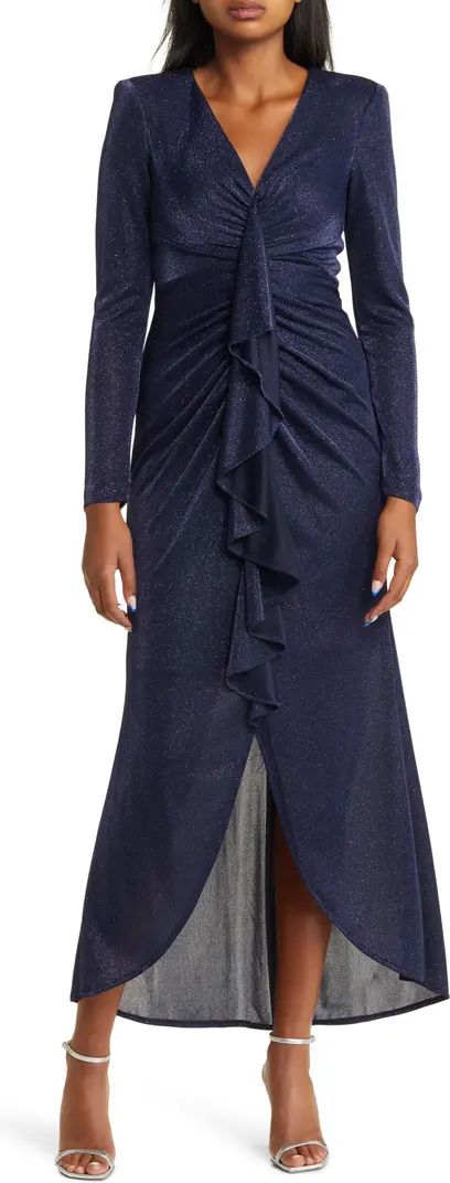 Metallic Long Sleeve High-Low Gown | Nordstrom