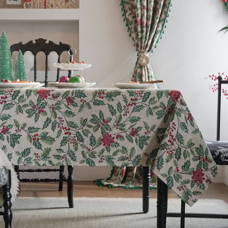 Christmas-inspired Holly Leaf Jacquard Tablecloth | Ownkoti