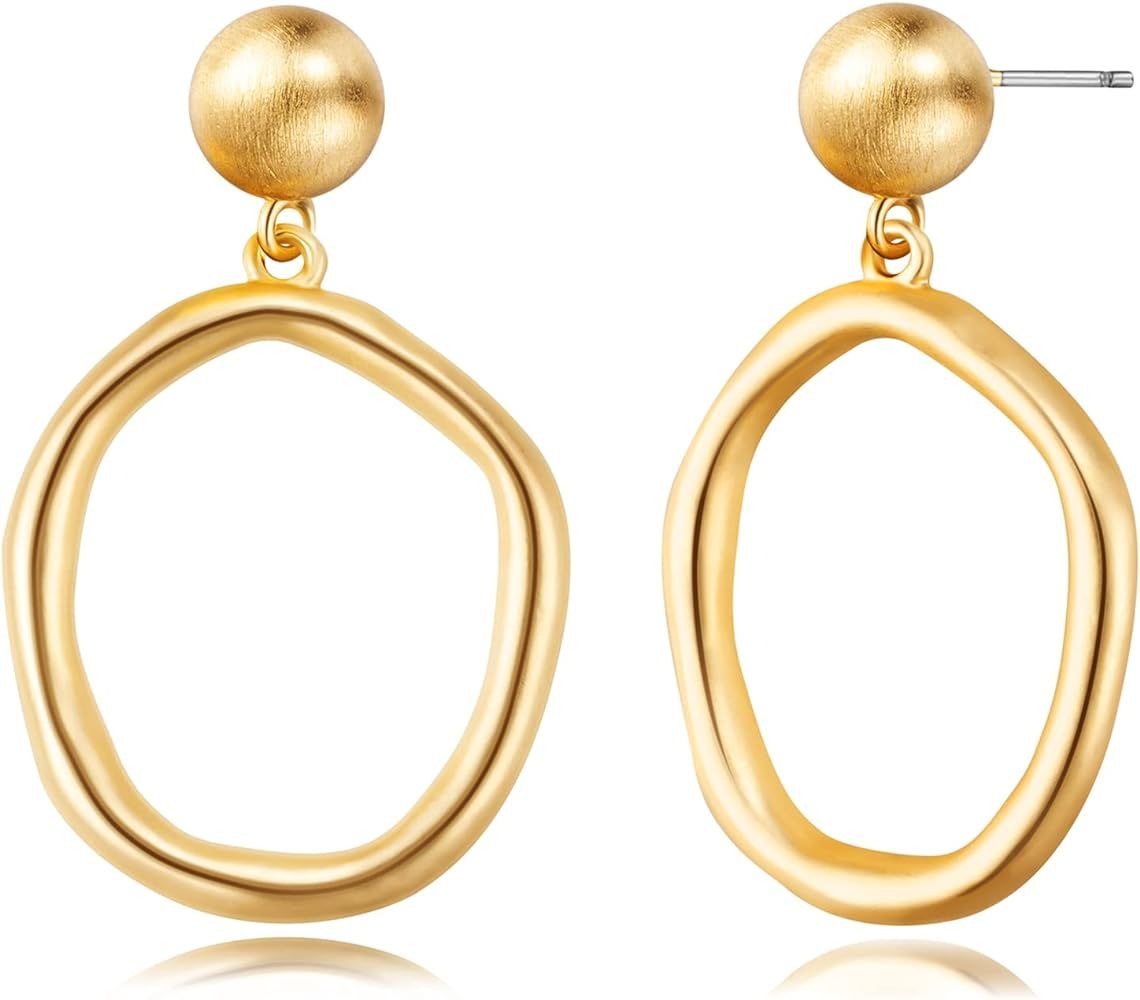YKKZART Gold Earrings for Women 14k Gold Plated Threaded Pearl Drop Earrings Hypoallergenic Daint... | Amazon (US)