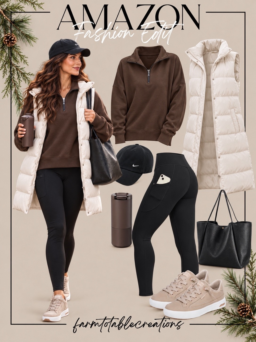 Amazon Winter Errands Outfit ❄️🤎

Cold-weather errands call for an outfit that’s warm, comfortable, and still looks put together! A chocolate brown quarter-zip paired with black leggings creates the perfect everyday base, while the long cream puffer vest adds an extra cozy layer without feeling bulky. Finish it with neutral sneakers and a classic black baseball cap for that effortless on-the-go look.

Add a roomy black tote and insulated tumbler, and you’re ready for everything from grocery runs and holiday shopping to school drop-off and coffee stops. This is definitely one of those easy winter outfits you’ll reach for over and over again!

Follow @farmtotablecreations on Instagram for more cozy home finds and trending decor.

#LTKStyle #AmazonFashion #AmazonFinds #WinterErrands #WinterOutfit #CasualWinterOutfit #WinterFashion #AmazonStyle #MomStyle #ErrandOutfit #PufferVest #LeggingsOutfit #CozyWinterStyle #EverydayStyle #LTKHoliday

#LTKOver40 #LTKSeasonal #LTKmomlife