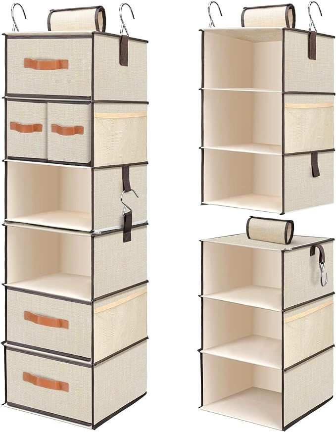 Hanging Closet Organizer 6-Shelf, Upgrade Hanging Shelves for Closet with 3 Removable Drawers & S... | Amazon (US)