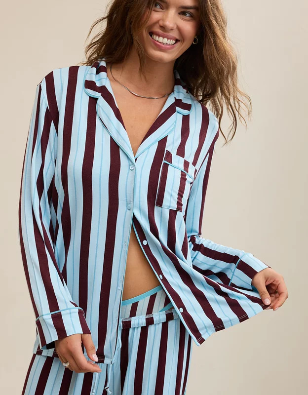 Aerie Real Soft\u00ae Piping Long Sleeve PJ Top | Aerie