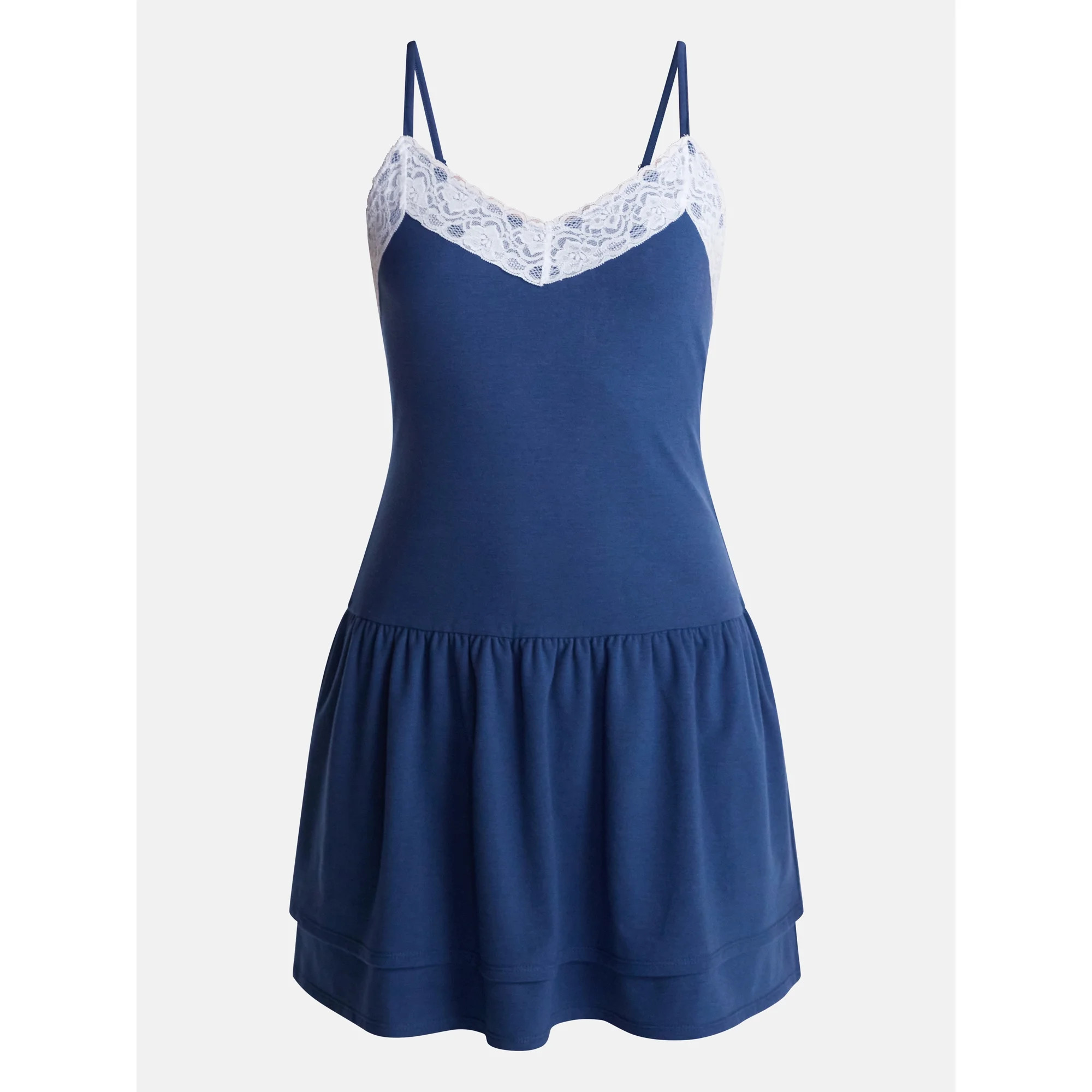 No Boundaries Lace Trim Tiered Mini Dress, Women's XXS-XXL | Walmart (US)
