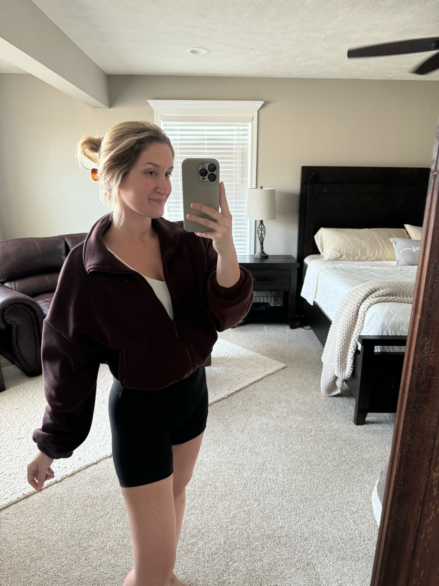 Amazon cropped cinched waist zip up
Performance fleece material (super soft!) ☺️ i’m wearing a size small!
Lululemon align shorts 
Home bedding links


#LTKTravel #LTKHome #LTKFitness