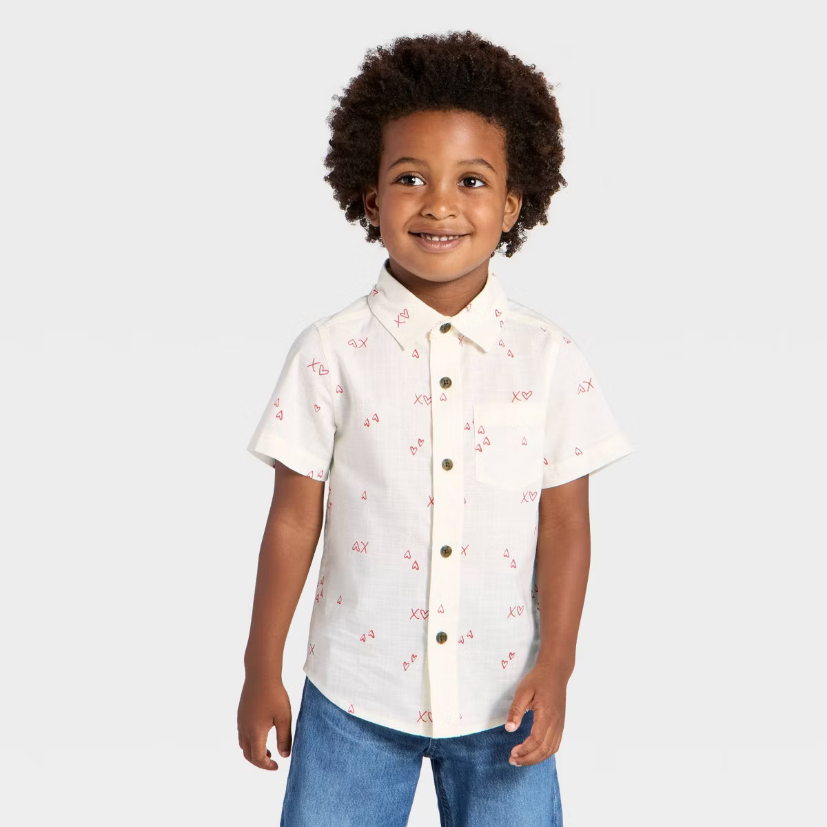 Toddler Boys' Valentine's Day 'XO' Short Sleeve Button-Down Shirt - Cat & Jack™ Cream | Target
