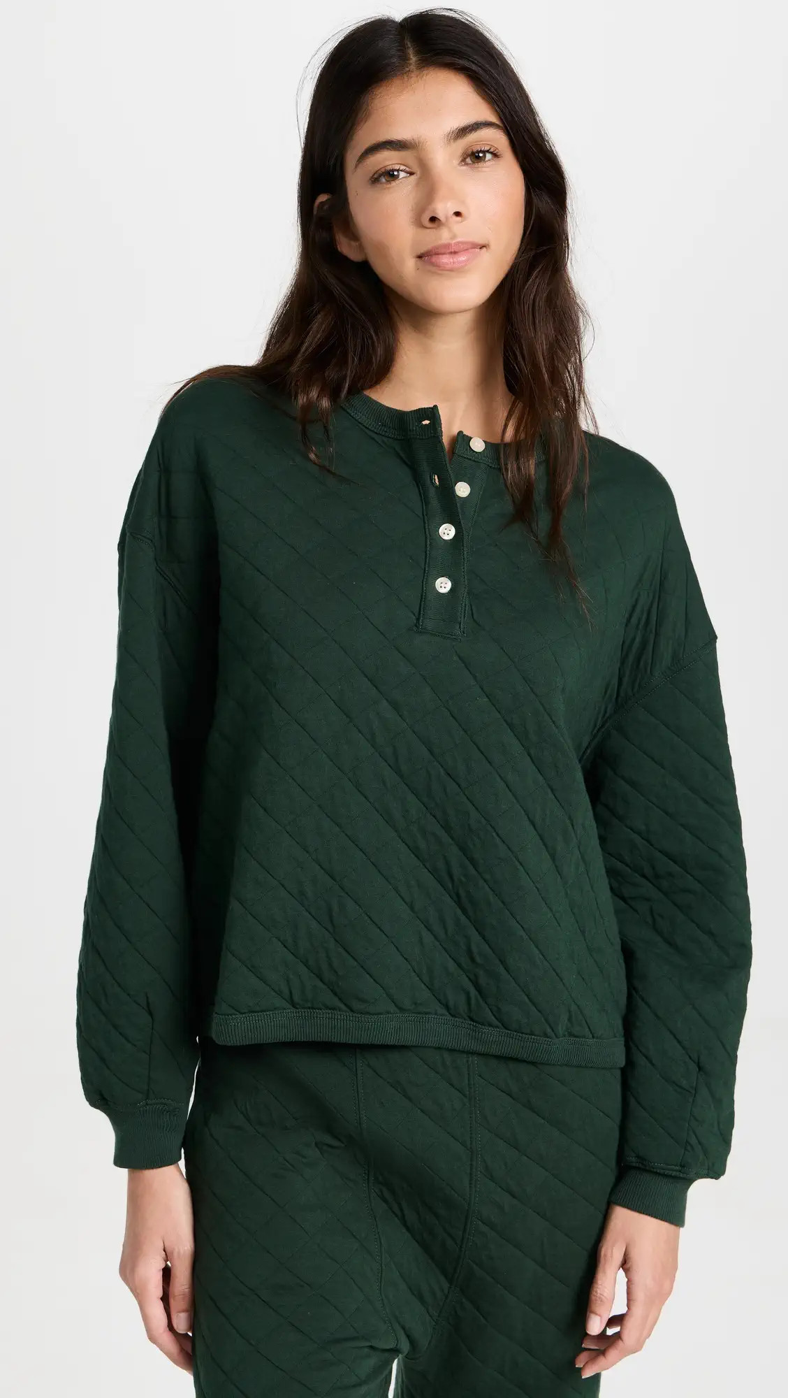 THE GREAT. The Quilted Henley Sleep Sweatshirt | Shopbop | Shopbop